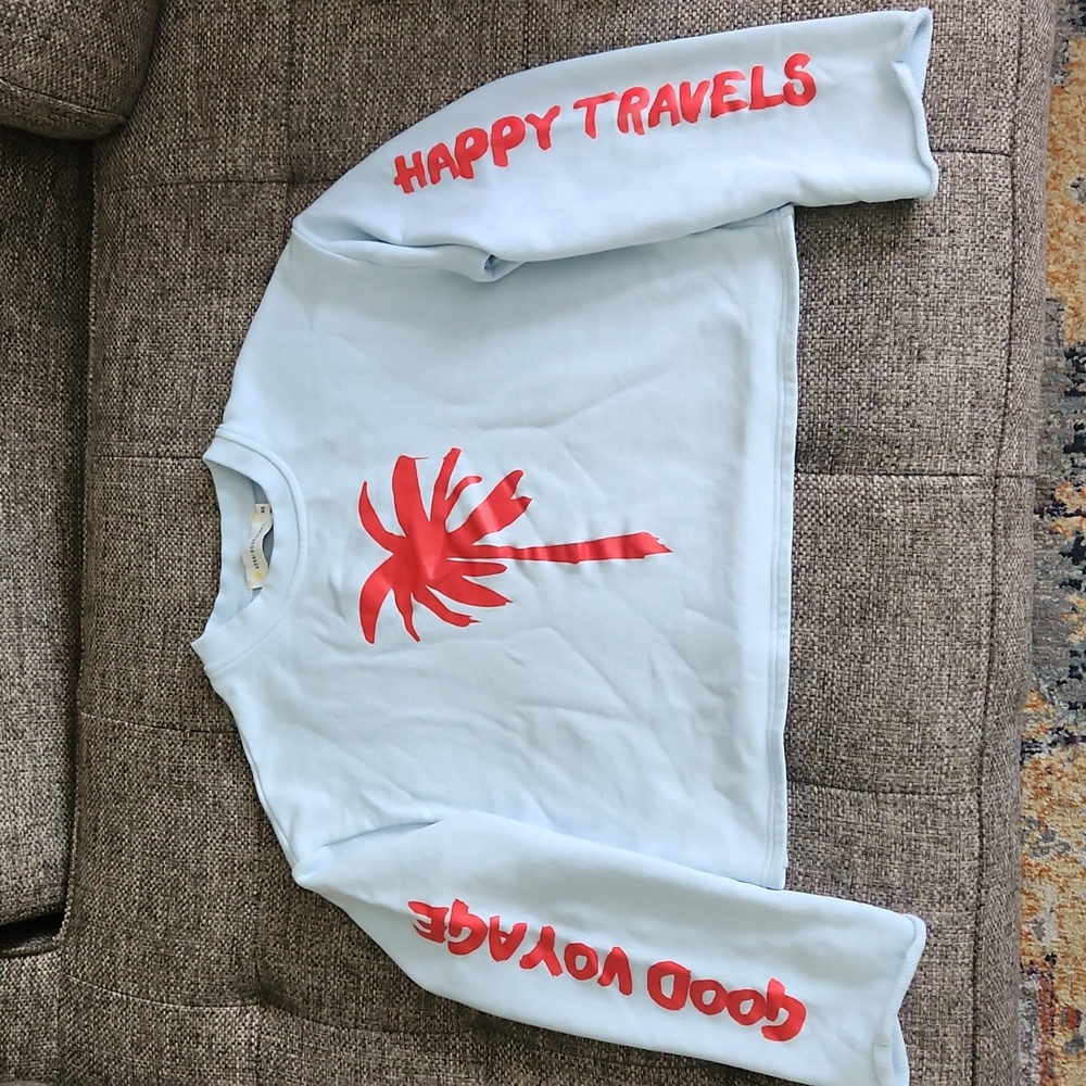 KERRI ROSENTHAL Micki sweatshirt XS Good Voyage Happy Travels Cropped Crewneck